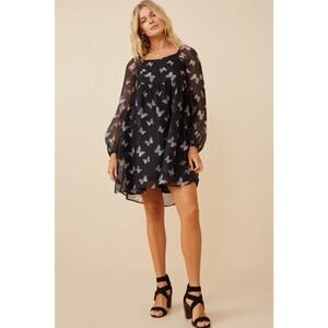 HAYDEN Buffy Chiffon Layered Butterfly Dress in Black Misses Medium